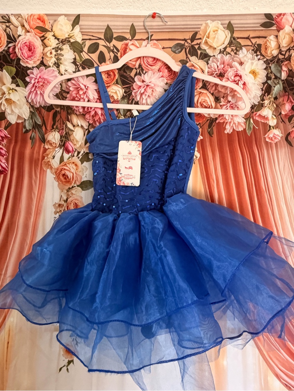 Royal Blue One-Shoulder Tulle Party Dress for Girls